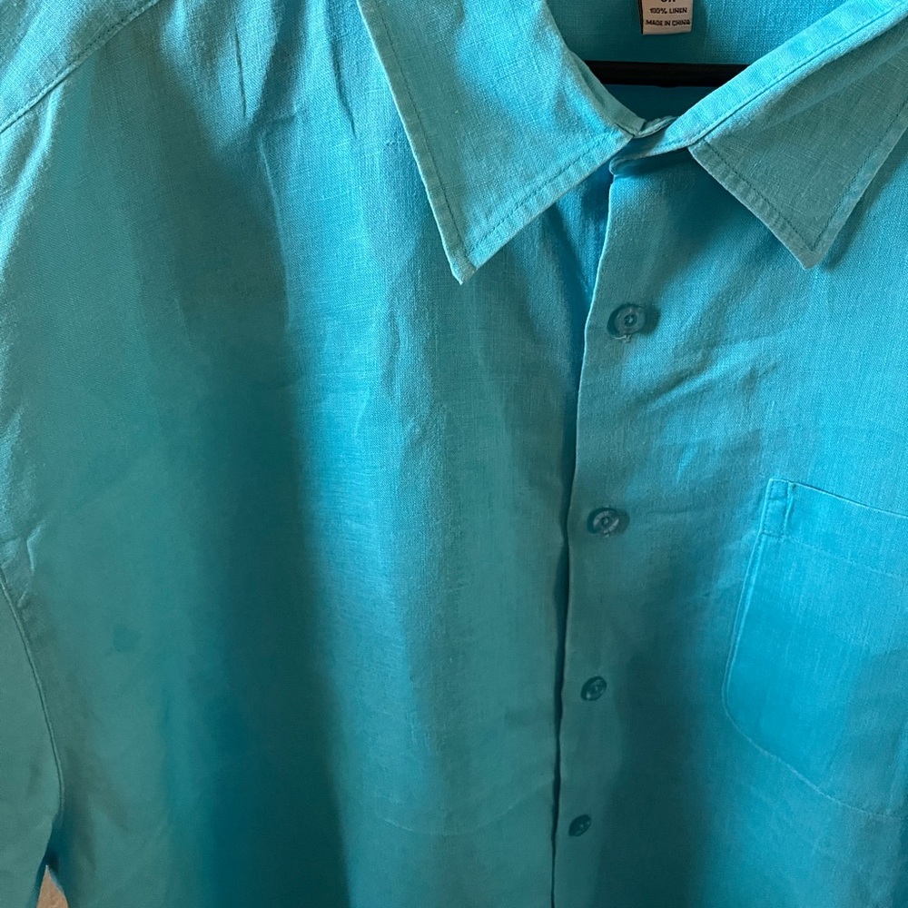 Visitor Men’s Linen Shirt | 3X | Blue | Short Sleeve | Big & Tall | Like New - Picture 2 of 4